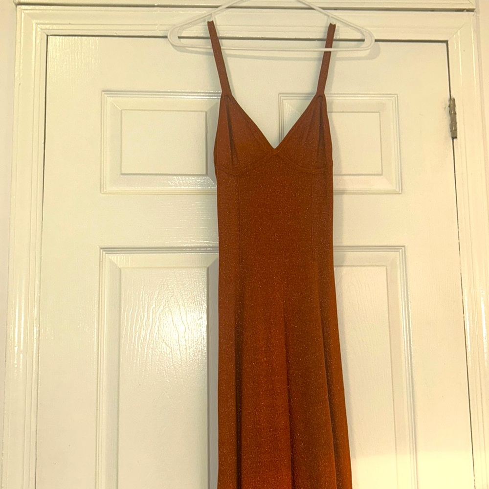 BURNT ORANGE SPARKLY BODY CON DRESS XS